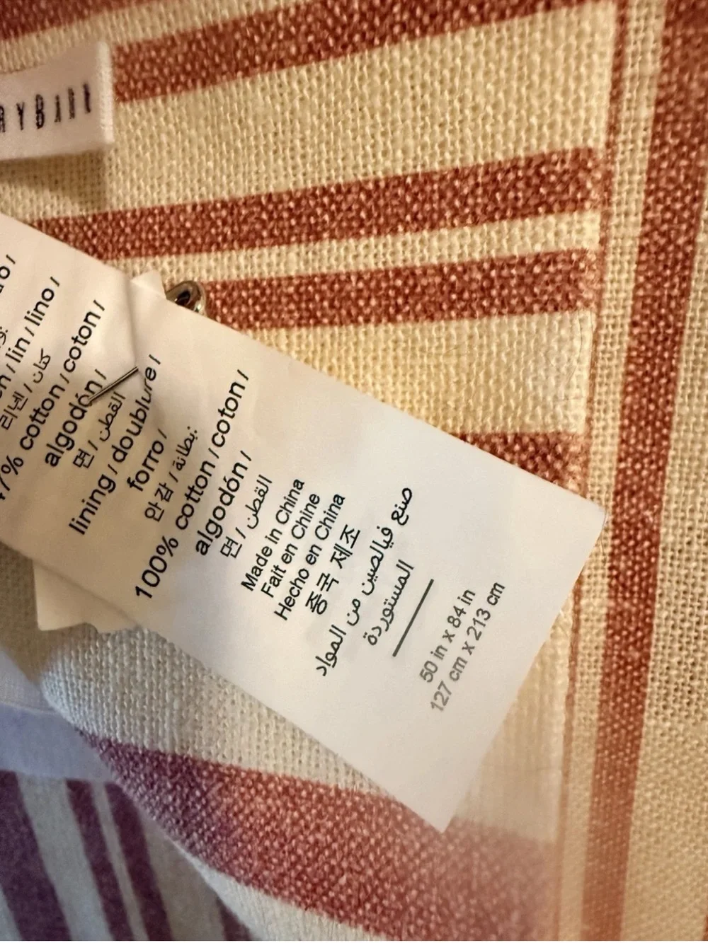 Pottery Barn Antique Stripe Drape | RED Striped Curtain Blackout Lining 84” L